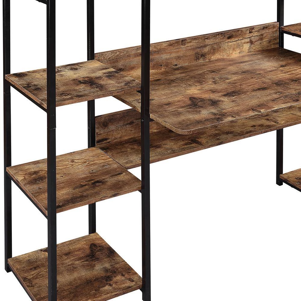 19.9 in. Rectangular Brown Wood Computer Desk with Storage Bookshelf by Wateday 4 19.9 in. Rectangular Brown Wood Computer Desk with Storage Bookshelf by Wateday - Image 4