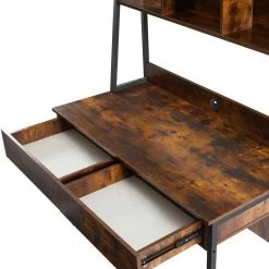 23.62 in. Rectangular Brown Wood 2-Drawer Computer Desk with Hutch/Bookshelf by Wateday -Wateday Sales Store brown wateday computer desks yj yuki9595760 1f 1000