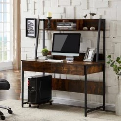 23.62 in. Rectangular Brown Wood 2-Drawer Computer Desk with Hutch/Bookshelf by Wateday -Wateday Sales Store brown wateday computer desks yj yuki9595760 31 1000