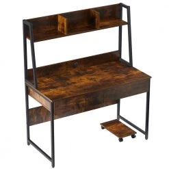 23.62 in. Rectangular Brown Wood 2-Drawer Computer Desk with Hutch/Bookshelf by Wateday