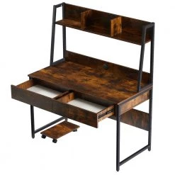 23.62 in. Rectangular Brown Wood 2-Drawer Computer Desk with Hutch/Bookshelf by Wateday -Wateday Sales Store brown wateday computer desks yj yuki9595760 77 1000