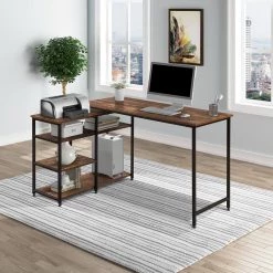 35.4 in. L-Shaped Brown Wood Computer Desk with Open Shelves by Wateday -Wateday Sales Store brown wateday computer desks yj yuki9595792 31 1000