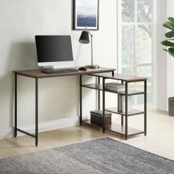 35.4 in. L-Shaped Brown Wood Computer Desk with Open Shelves by Wateday -Wateday Sales Store brown wateday computer desks yj yuki9595792 77 1000