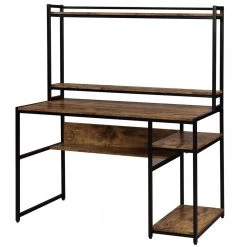 23.6 in. Rectangular Brown Wood Computer Desk with 2-Tier Bookshelf by Wateday