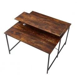 47 in. Square Brown Wood Double Workstation Computer Desk with Monitor Shelf by Wateday -Wateday Sales Store brown wateday computer desks yj yuki9595796 c3 1000