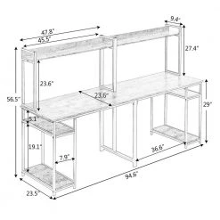 23.50 in. Rectangular Brown Wood Double Workstation Computer Desk with Storage Shelves by Wateday -Wateday Sales Store brown wateday computer desks yj yuki9595799 1f 1000