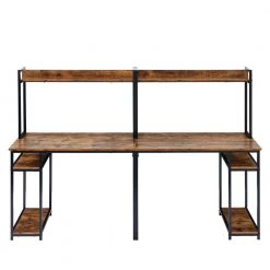 23.50 in. Rectangular Brown Wood Double Workstation Computer Desk with Storage Shelves by Wateday -Wateday Sales Store brown wateday computer desks yj yuki9595799 77 1000