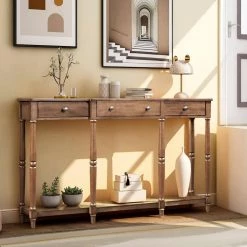 58.07 in. Brown Standard Rectangle Wood Console Table with Storage Shelf and Drawer by Wateday -Wateday Sales Store brown wateday console tables yj yuki9596453 31 1000