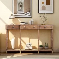 58.07 in. Brown Standard Rectangle Wood Console Table with Storage Shelf and Drawer by Wateday -Wateday Sales Store brown wateday console tables yj yuki9596453 c3 1000