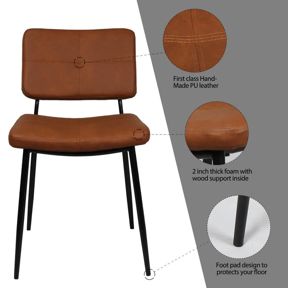 Vintage Brown PU Leather Upholstered Dining Chairs (Set of 2) by Wateday 5 Vintage Brown PU Leather Upholstered Dining Chairs (Set of 2) by Wateday - Image 5
