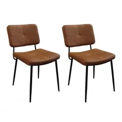 Vintage Brown PU Leather Upholstered Dining Chairs (Set of 2) by Wateday