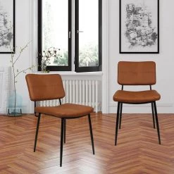 Vintage Brown PU Leather Upholstered Dining Chairs (Set of 2) by Wateday 10 Vintage Brown PU Leather Upholstered Dining Chairs (Set of 2) by Wateday -Wateday Sales Store brown wateday dining chairs yj usacdc001bn c3 1000