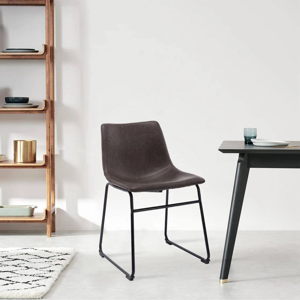 Brown PU Leather Armless Dining Side Chairs (Set of 2) by Wateday 8 Brown PU Leather Armless Dining Side Chairs (Set of 2) by Wateday - Image 8