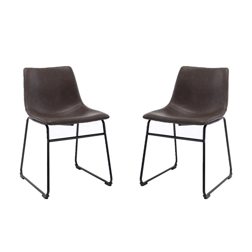 Brown PU Leather Armless Dining Side Chairs (Set of 2) by Wateday 1 Brown PU Leather Armless Dining Side Chairs (Set of 2) by Wateday