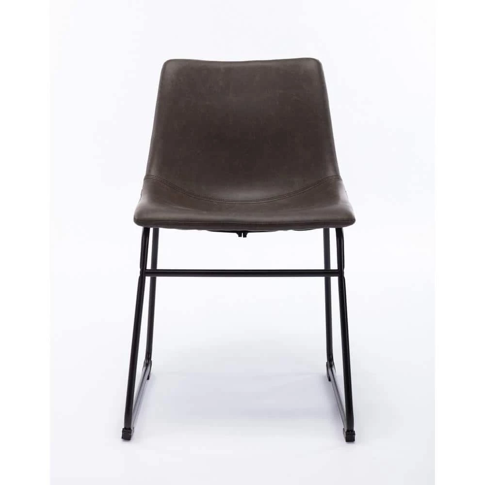 Brown PU Leather Armless Dining Side Chairs (Set of 2) by Wateday 3 Brown PU Leather Armless Dining Side Chairs (Set of 2) by Wateday - Image 3