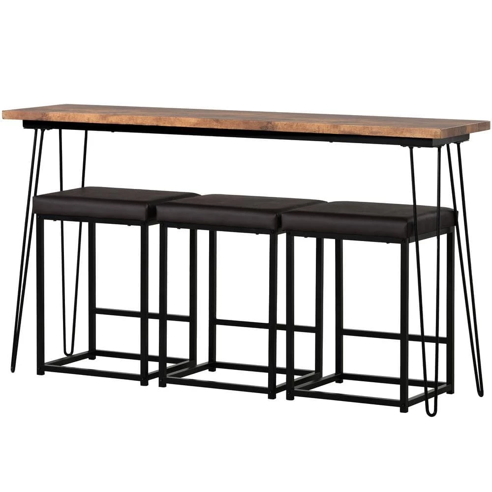 4-Piece Rectangular Wood Top Brown Bar Table Set by Wateday 2 4-Piece Rectangular Wood Top Brown Bar Table Set by Wateday - Image 2