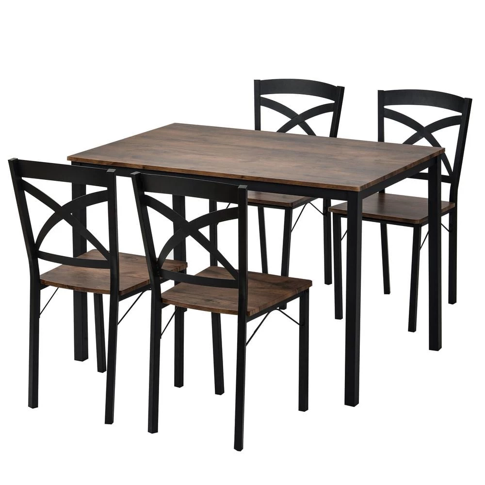 5-Piece Rectangular Wood Top Brown Dining Table Set by Wateday 1 5-Piece Rectangular Wood Top Brown Dining Table Set by Wateday