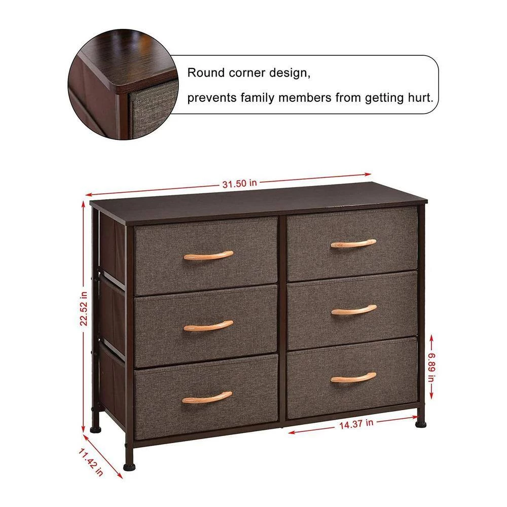 6-Drawer Brown Dresser Storage Tower (31.5 in. H x 11.42 in. W x 22.52 in. D) by Wateday 2 6-Drawer Brown Dresser Storage Tower (31.5 in. H x 11.42 in. W x 22.52 in. D) by Wateday - Image 2