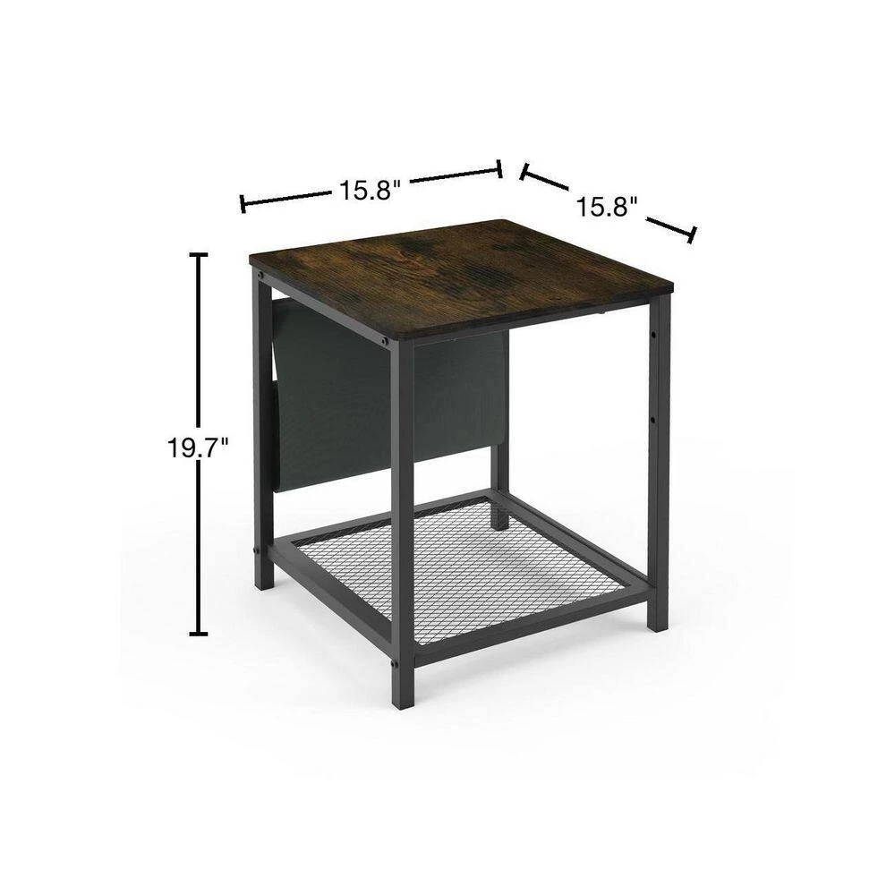 15.80 in. Brown Short Square Wood Side Table with Storage Bag by Wateday 3 15.80 in. Brown Short Square Wood Side Table with Storage Bag by Wateday - Image 3