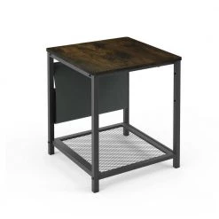 15.80 in. Brown Short Square Wood Side Table with Storage Bag by Wateday
