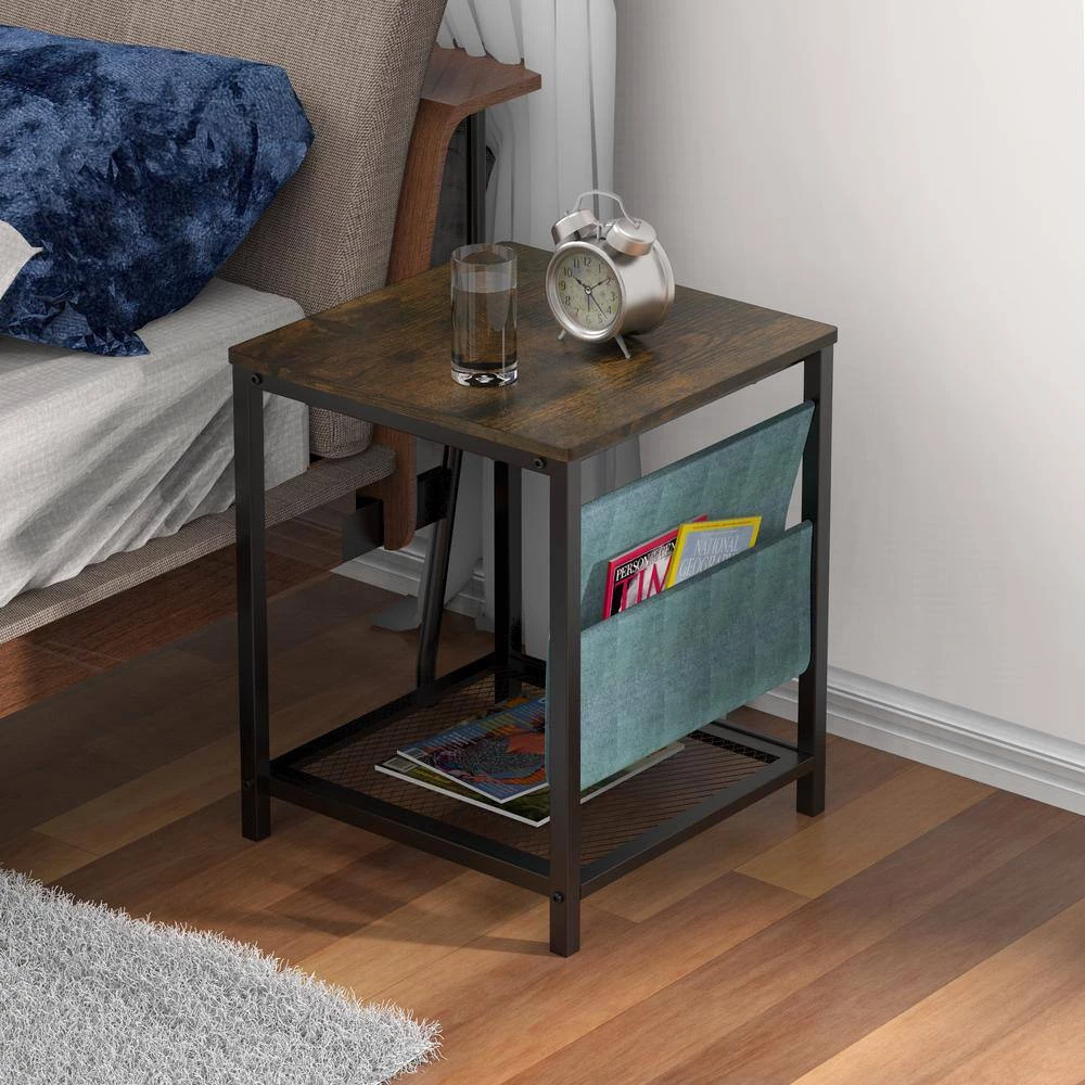 15.80 in. Brown Short Square Wood Side Table with Storage Bag by Wateday 4 15.80 in. Brown Short Square Wood Side Table with Storage Bag by Wateday - Image 4