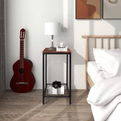 12 in. Brown Short Rectangle Wood End Table with Storage Shelf by Wateday -Wateday Sales Store brown wateday end side tables yj yuki9596328 4f 1000