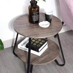 18.10 in. Brown Round Short Wood End Table with 2-Tiers by Wateday -Wateday Sales Store brown wateday end side tables yj yuki9596508 4f 1000
