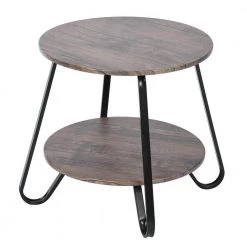 18.10 in. Brown Round Short Wood End Table with 2-Tiers by Wateday