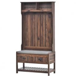 Brown Hall Tree with Hooks and Storage Bench by Wateday