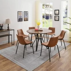 41.93 in. Round Brown Wood Table with Metal Frame (Seats 4) by Wateday -Wateday Sales Store brown wateday kitchen dining tables yj yuki9596407 31 1000