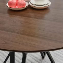 41.93 in. Round Brown Wood Table with Metal Frame (Seats 4) by Wateday -Wateday Sales Store brown wateday kitchen dining tables yj yuki9596407 c3 1000