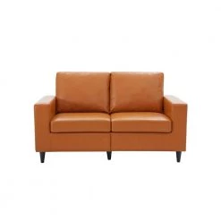 60 in. W Brown PU Leather 2-Seater Loveseats by Wateday