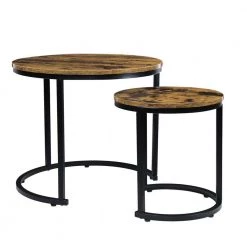 26.62 in. Brown Small Round Wood Nest Coffee Table with 2 Pieces by Wateday