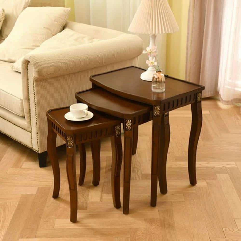 22 in. Brown Short Rectangular Wood Nesting Side Table with 3-Piece by Wateday 3 22 in. Brown Short Rectangular Wood Nesting Side Table with 3-Piece by Wateday - Image 3