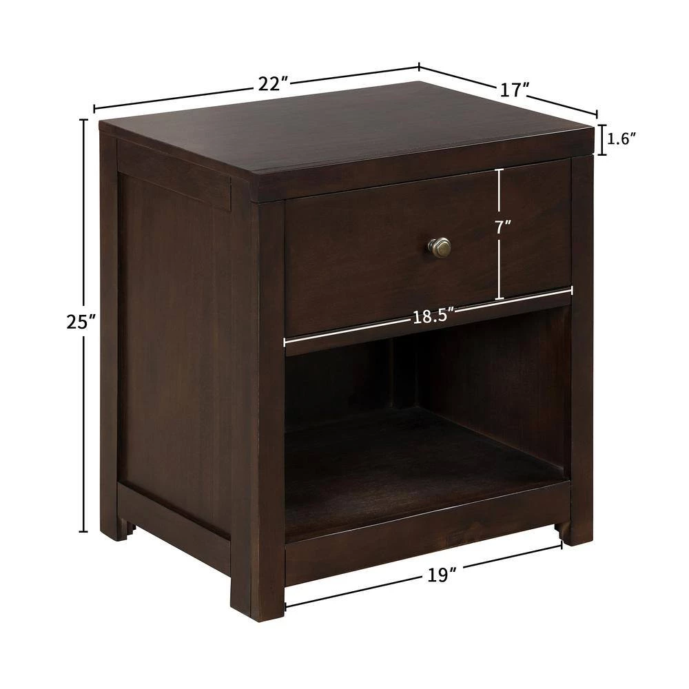 1-Drawer Brown Nightstand, 25"H x 17"W x 22"L by Wateday 4 1-Drawer Brown Nightstand, 25"H x 17"W x 22"L by Wateday - Image 4