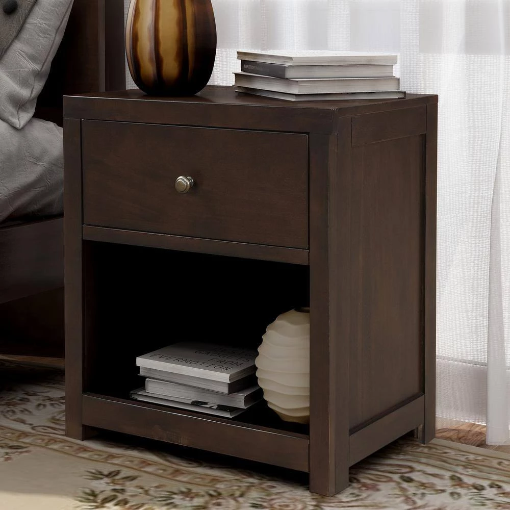 1-Drawer Brown Nightstand, 25"H x 17"W x 22"L by Wateday 2 1-Drawer Brown Nightstand, 25"H x 17"W x 22"L by Wateday - Image 2