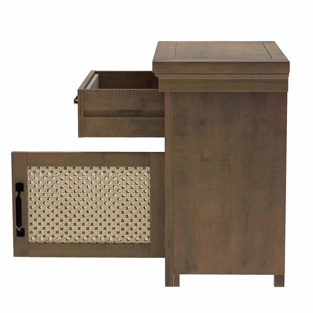 1-Drawer Brown Nightstand, 27.3"H x 15.7"W x 24"L by Wateday 2 1-Drawer Brown Nightstand, 27.3"H x 15.7"W x 24"L by Wateday - Image 2