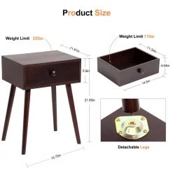 1-Drawer Brown Nightstand, 21.85 in. H x 15.75 in. W x 11.81 in. D by Wateday -Wateday Sales Store brown wateday nightstands yj yuki9596024 4f 1000