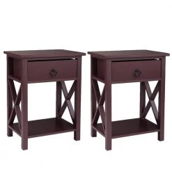 1-Drawer Brown Nightstand 21 in. H x 12 in. W x 15.9 in. D (Set of 2) by Wateday