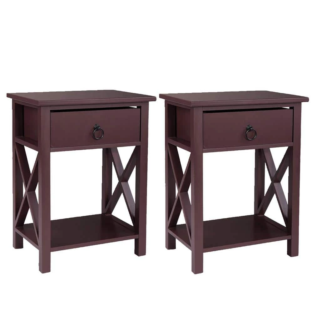 1-Drawer Brown Nightstand 21 in. H x 12 in. W x 15.9 in. D (Set of 2) by Wateday 1 1-Drawer Brown Nightstand 21 in. H x 12 in. W x 15.9 in. D (Set of 2) by Wateday