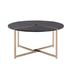 35 in. Champagne Round Wood Coffee Table with Metal Frame by Wateday
