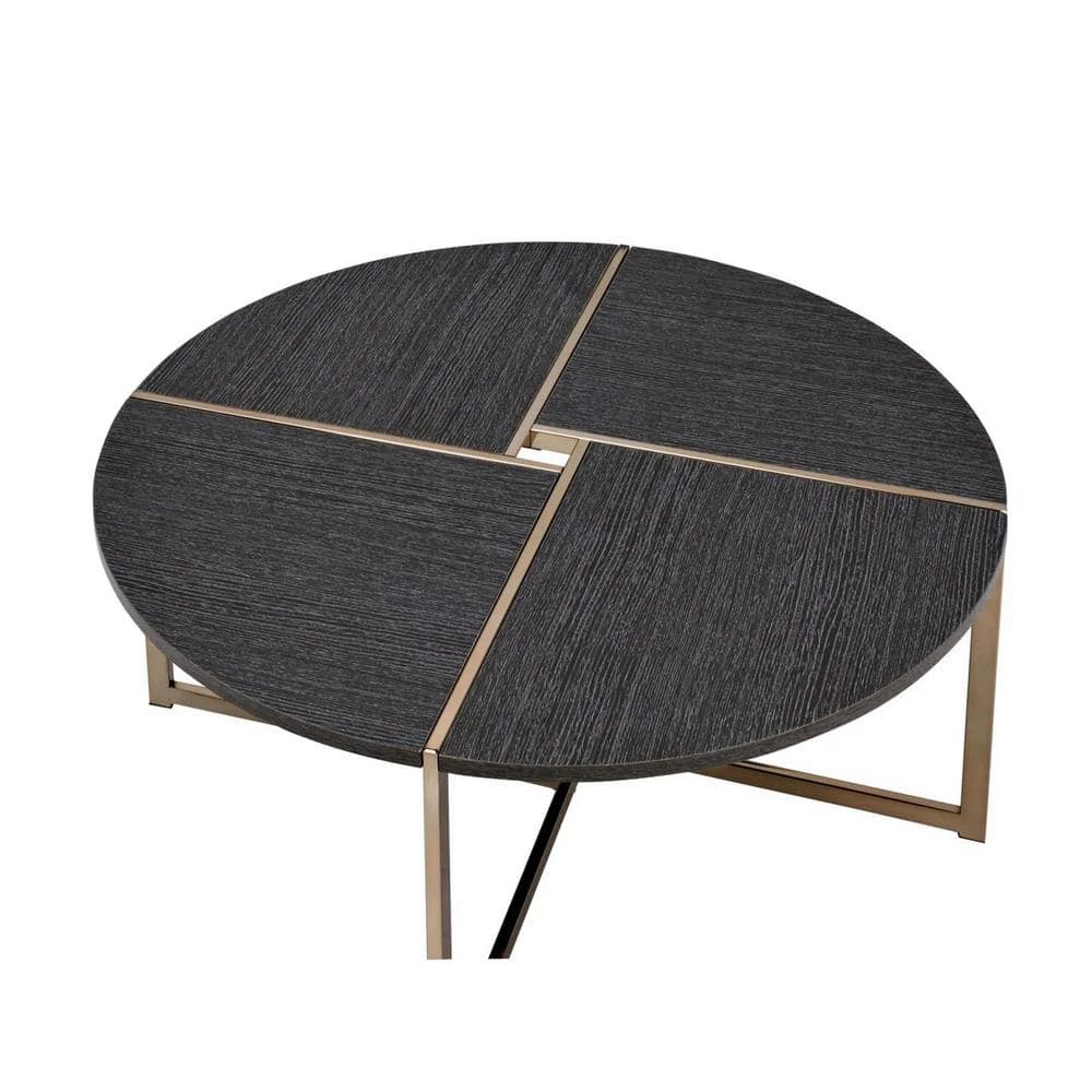 35 in. Champagne Round Wood Coffee Table with Metal Frame by Wateday 3 35 in. Champagne Round Wood Coffee Table with Metal Frame by Wateday - Image 3