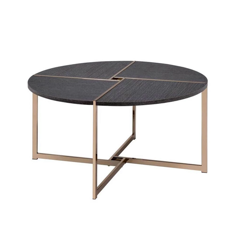 35 in. Champagne Round Wood Coffee Table with Metal Frame by Wateday 2 35 in. Champagne Round Wood Coffee Table with Metal Frame by Wateday - Image 2
