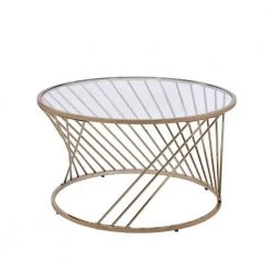 32 in. L Champagne Round Glass Coffee Table with Metal Frame by Wateday