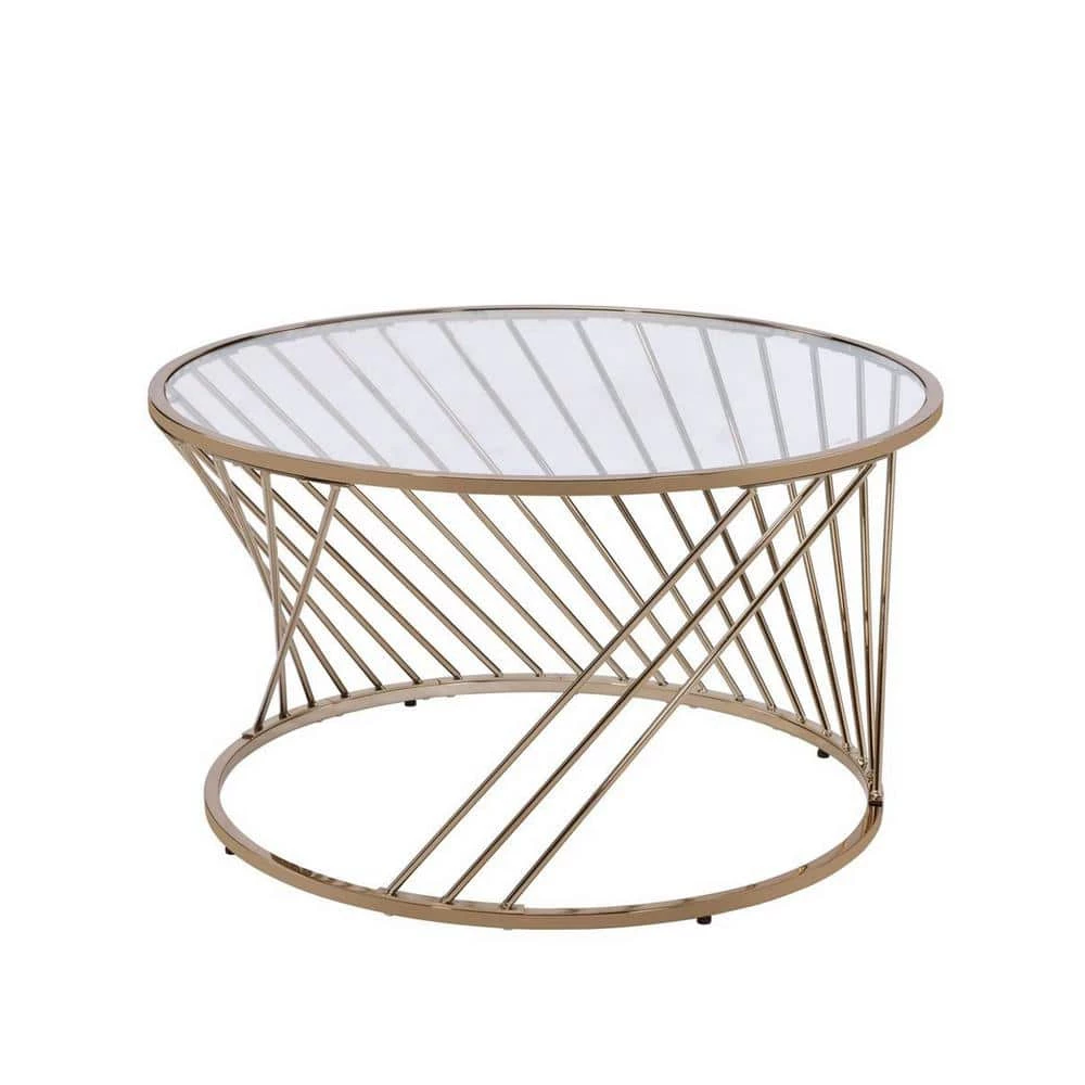 32 in. L Champagne Round Glass Coffee Table with Metal Frame by Wateday 1 32 in. L Champagne Round Glass Coffee Table with Metal Frame by Wateday