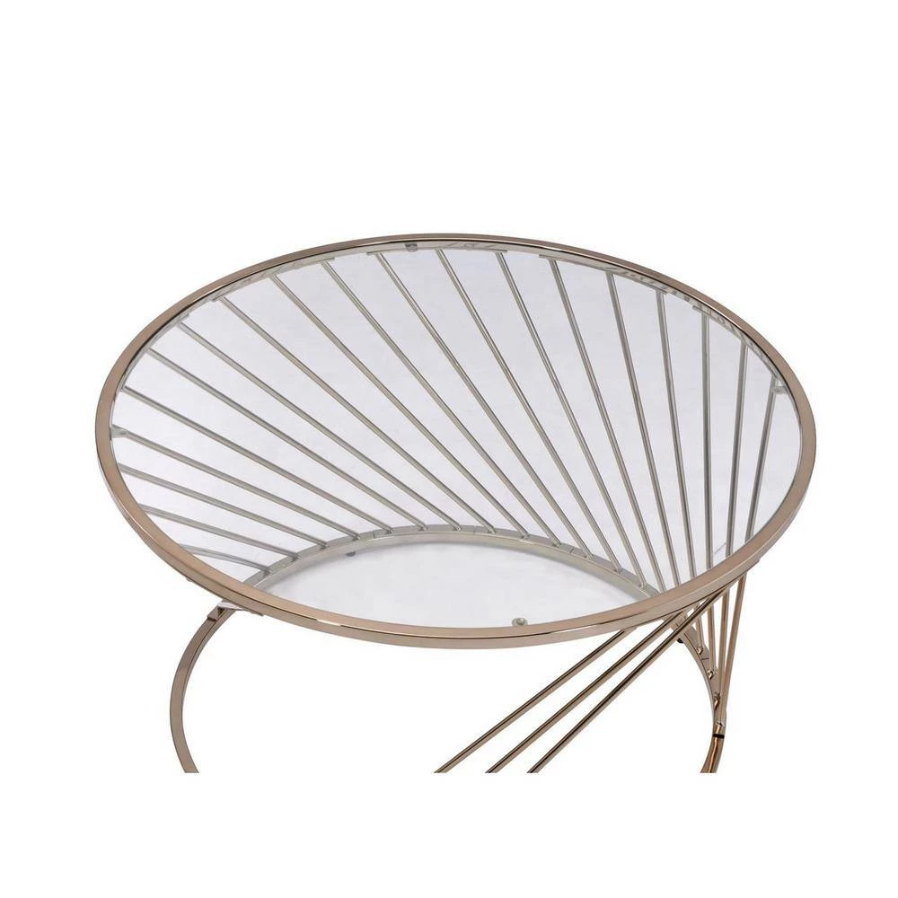 32 in. L Champagne Round Glass Coffee Table with Metal Frame by Wateday 3 32 in. L Champagne Round Glass Coffee Table with Metal Frame by Wateday - Image 3