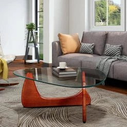 51 .18" Cherry Triangle Glass Top Coffee Table with Wood Base by Wateday -Wateday Sales Store cherry wateday coffee tables yj yuki9595588 31 1000