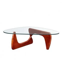51 .18" Cherry Triangle Glass Top Coffee Table with Wood Base by Wateday