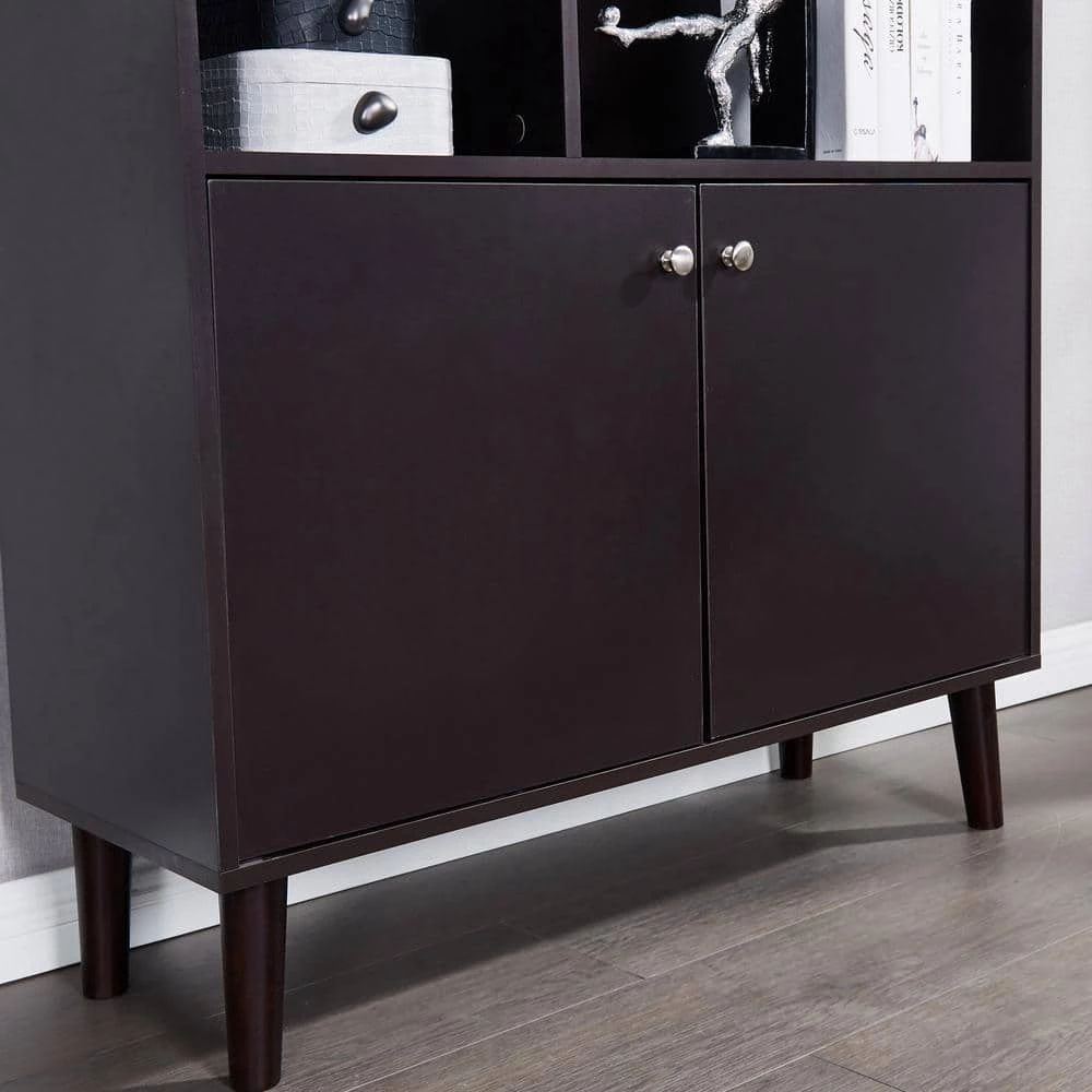 67.32 in. Coffee Wood 6-Shelf Standard Bookcase with Doors by Wateday 4 67.32 in. Coffee Wood 6-Shelf Standard Bookcase with Doors by Wateday - Image 4