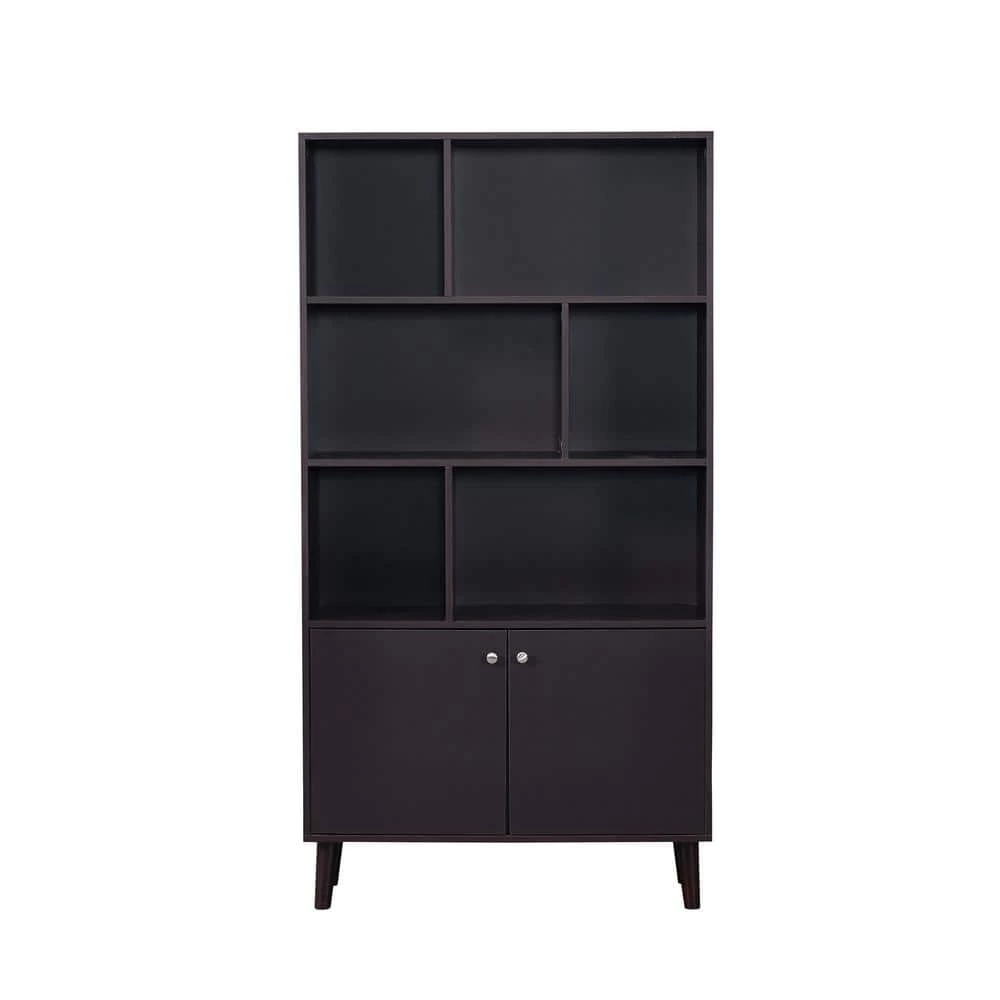 67.32 in. Coffee Wood 6-Shelf Standard Bookcase with Doors by Wateday 1 67.32 in. Coffee Wood 6-Shelf Standard Bookcase with Doors by Wateday
